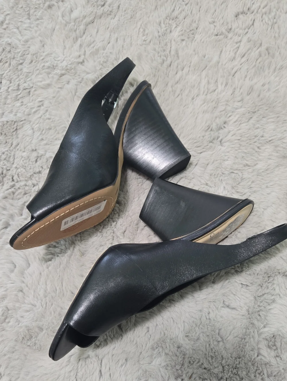 Vince Camuto black genuine leather peep-toe slingback block heels size 9.5